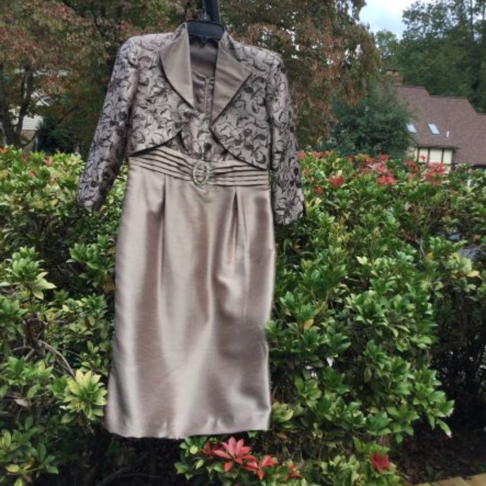 Kathy Roberts Sequin Satin Jacket Dress 2pc Set